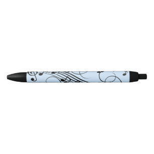 Fancy Music Notes Blue Black Ink Pen