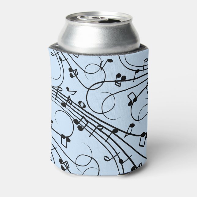 Fancy Music Notes Blue Can Cooler (Can Back)