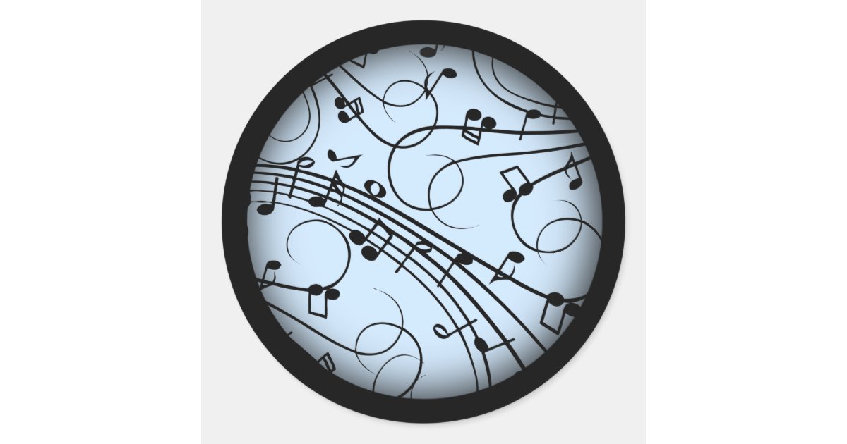 Fancy Music Notes Blue Classic Round Sticker | Zazzle