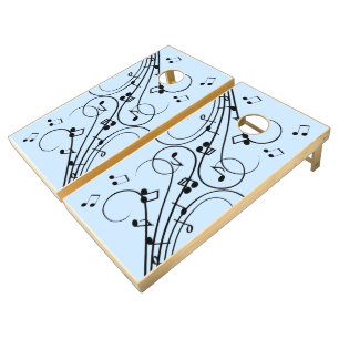 Fancy Music Notes Blue Cornhole Set