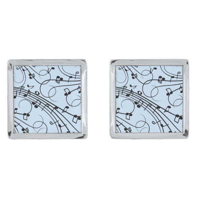 Fancy Music Notes Blue Cufflinks (Front)