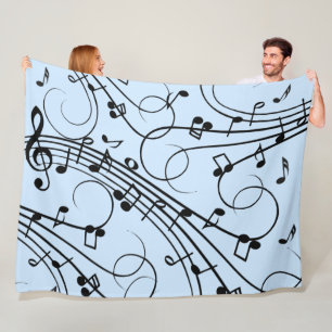 Fancy Music Notes Blue Fleece Blanket