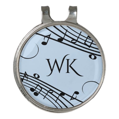 Fancy Music Notes Blue Golf Hat Clip