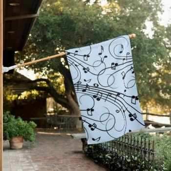 Fancy Music Notes Blue House Flag by LwoodMusic at Zazzle