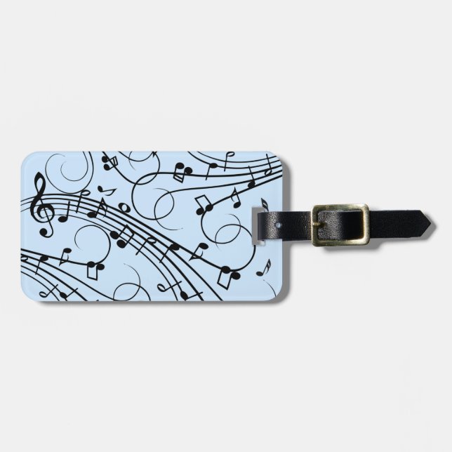 Fancy Music Notes Blue Luggage Tag (Front Horizontal)
