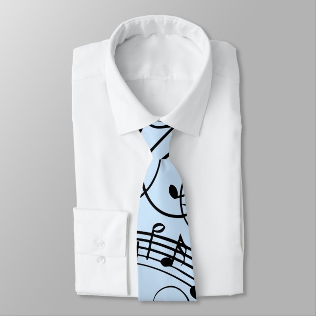Fancy Music Notes Blue Neck Tie (Tied)