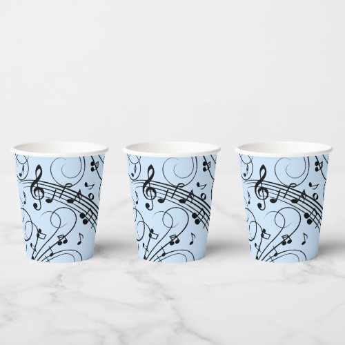 Fancy Music Notes Blue Paper Cups