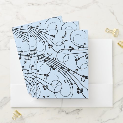 Fancy Music Notes Blue Pocket Folder
