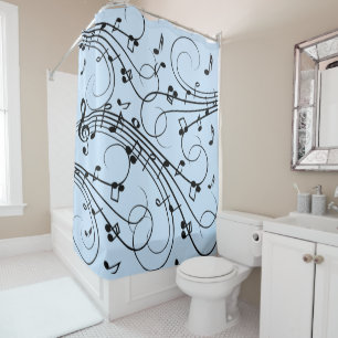 Fancy Music Notes Blue Shower Curtain