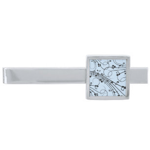 Fancy Music Notes Blue Silver Finish Tie Bar