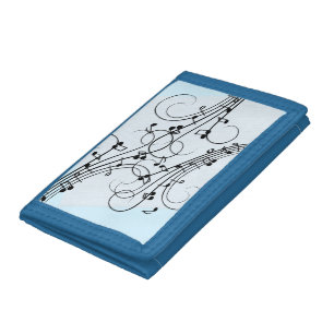 Fancy Music Notes Blue Trifold Wallet
