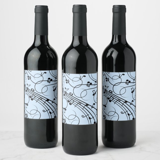 Fancy Music Notes Blue Wine Label (Bottles)