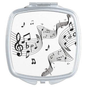Fancy Music Notes on White Compact Mirror