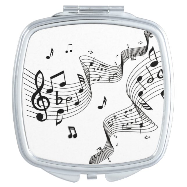 Fancy Music Notes on White Compact Mirror (Front)
