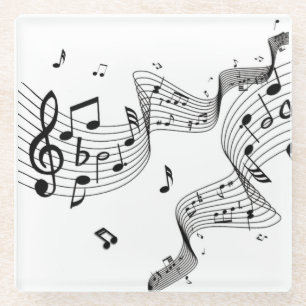 Fancy Music Notes on White Glass Coaster