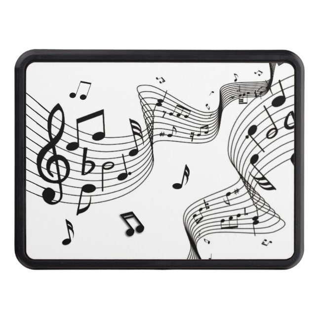 Fancy Music Notes on White Hitch Cover (Front)