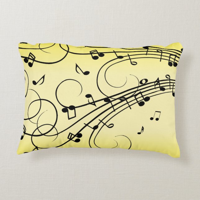 Fancy Music Notes Yellow Accent Pillow (Back)