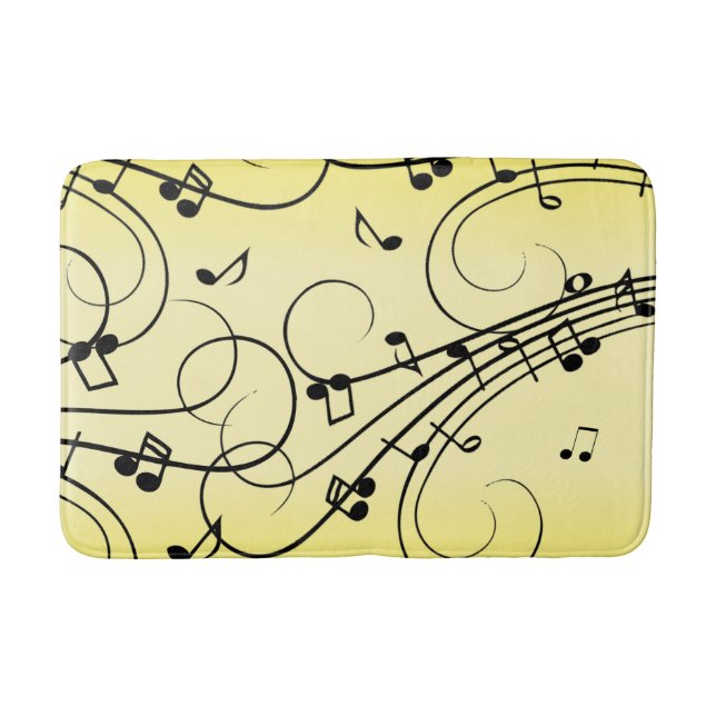 Fancy Music Notes Yellow Bath Mat (Front)