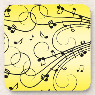 Fancy Music Notes Yellow Beverage Coaster
