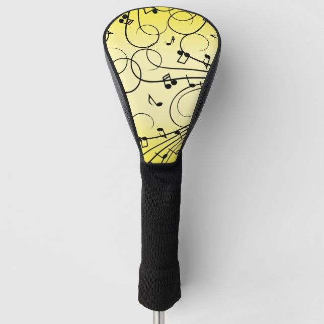 Fancy Music Notes Yellow Golf Head Cover (Front)