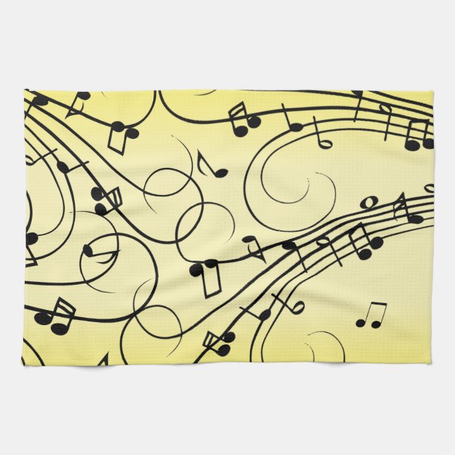 Fancy Music Notes Yellow Kitchen Towel (Horizontal)