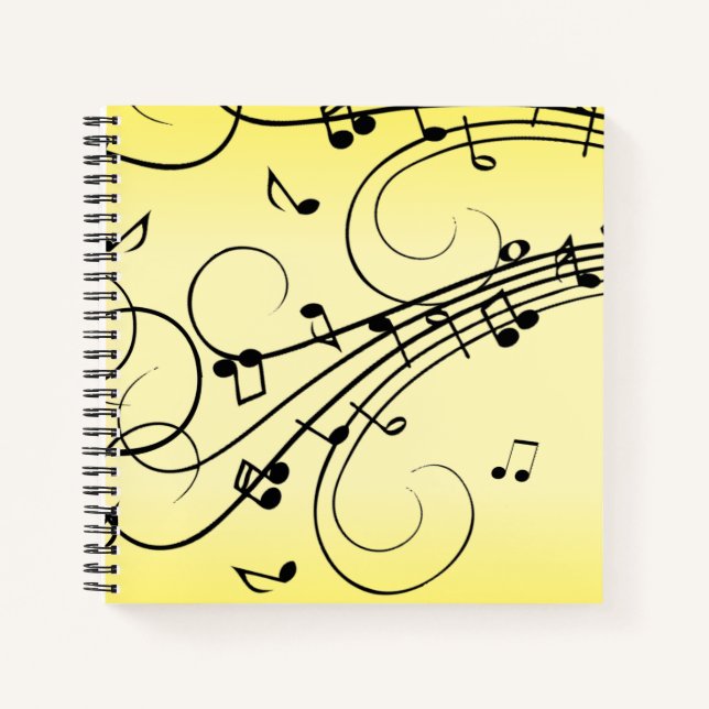 Fancy Music Notes Yellow Notebook (Front)