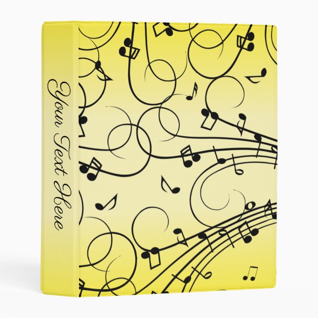 Fancy Music Notes Yellow Personal Mini Binder (Front/Spine)