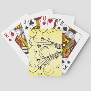 Fancy Music Notes Yellow Poker Cards