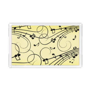 Fancy Music Notes Yellow Vanity Tray