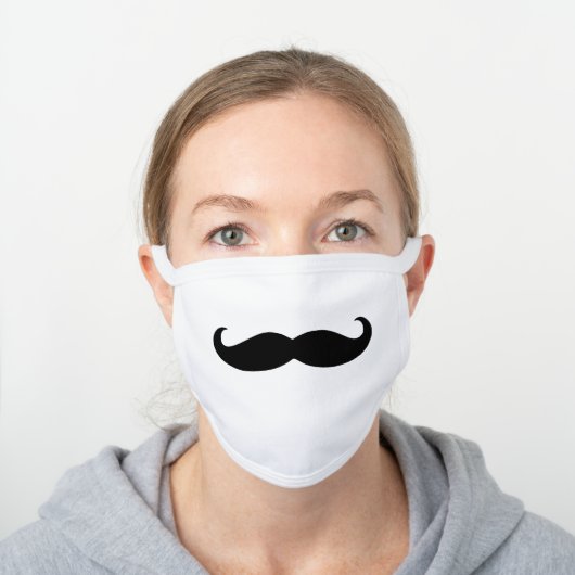 Fancy Mustache White Cotton Face Mask (Worn)