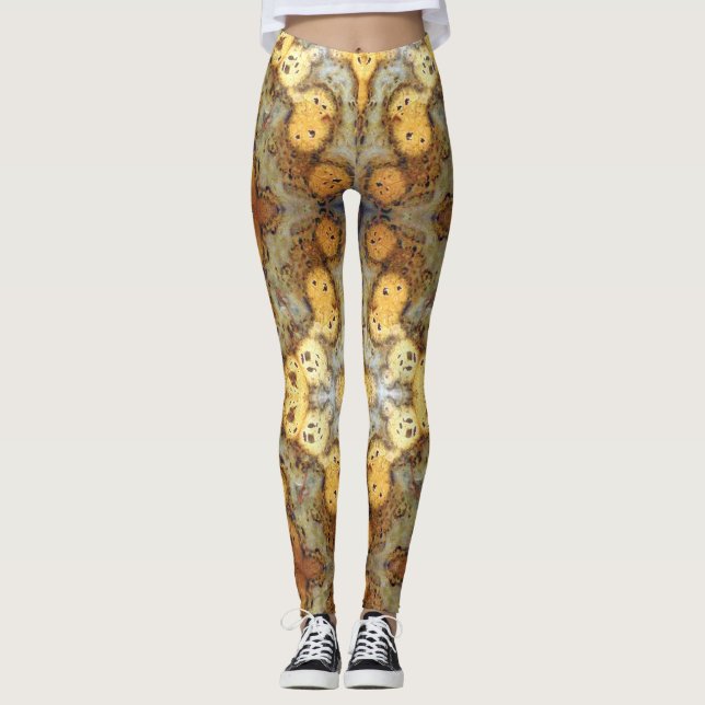Fancy Natural Leopard Skin Rock Photo Designed Leggings (Front)