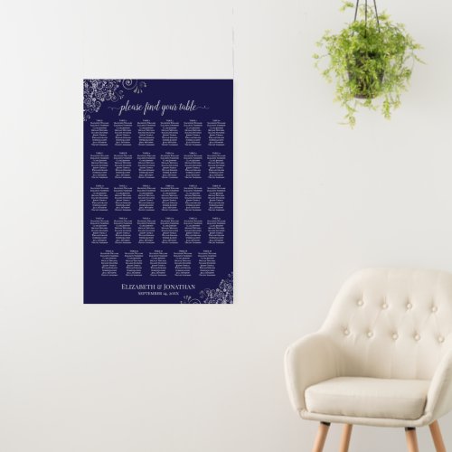 Fancy Navy Blue & Silver 29 Table Seating Chart Foam Board