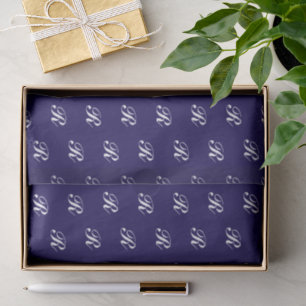 Fancy navy blue tissue paper with custom monogram