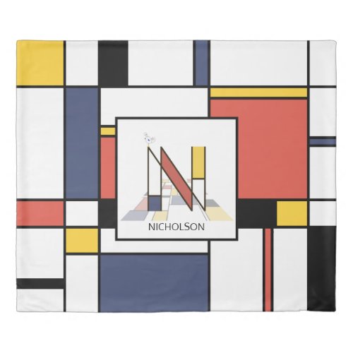 Fancy Neoplasticism Art Monogram Letter N Duvet Cover