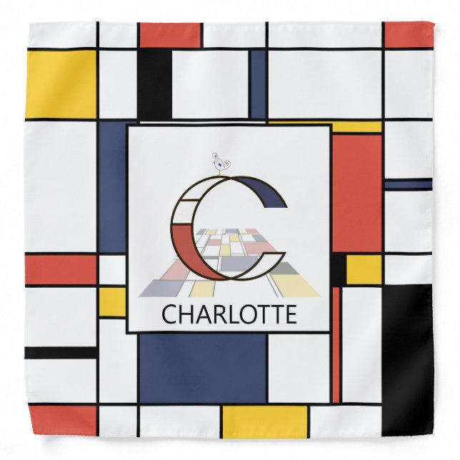 Fancy Neoplasticism Style Monogram. Letter C Bandana (Front)
