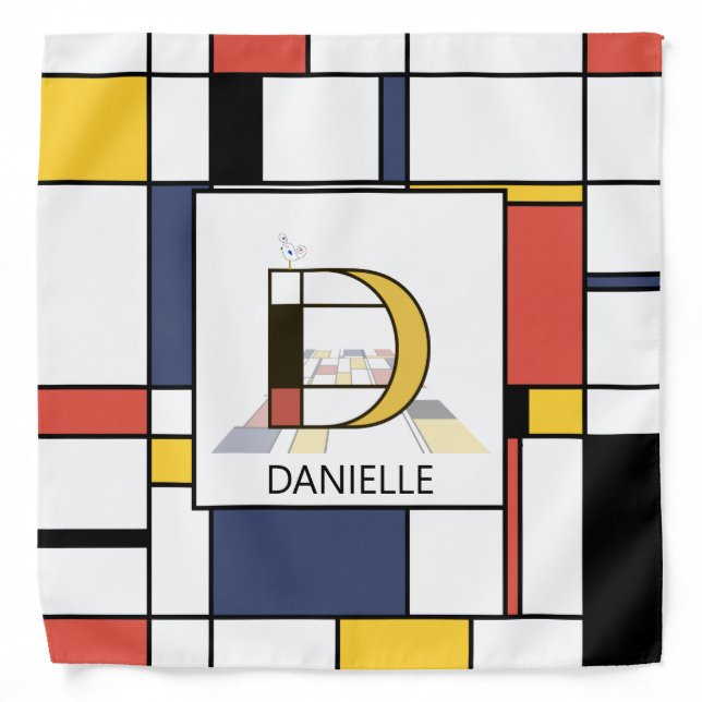 Fancy Neoplasticism Style Monogram. Letter D Bandana (Front)