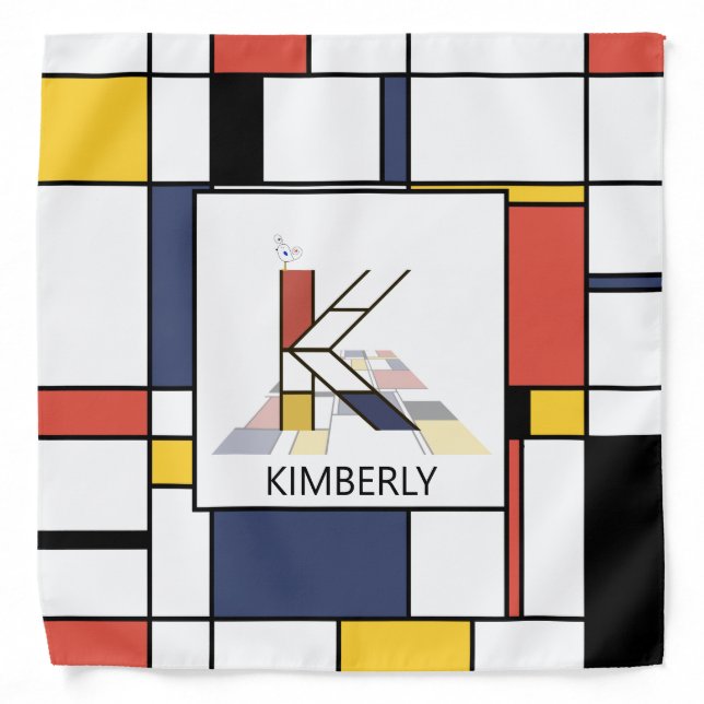 Fancy Neoplasticism Style Monogram. Letter K Bandana (Front)
