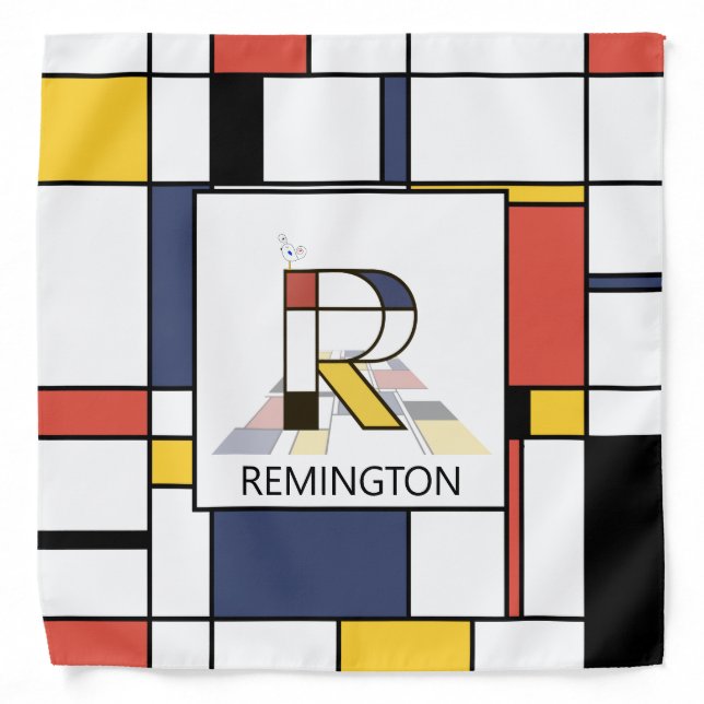 Fancy Neoplasticism Style Monogram. Letter R Bandana (Front)