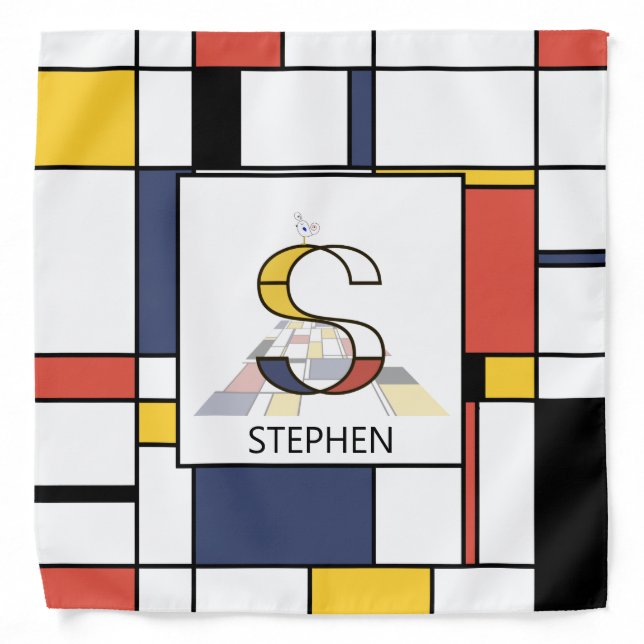 Fancy Neoplasticism Style Monogram. Letter S Bandana (Front)