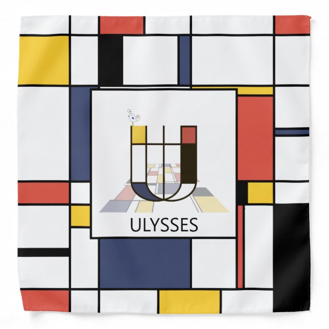 Fancy Neoplasticism Style Monogram. Letter U Bandana (Front)