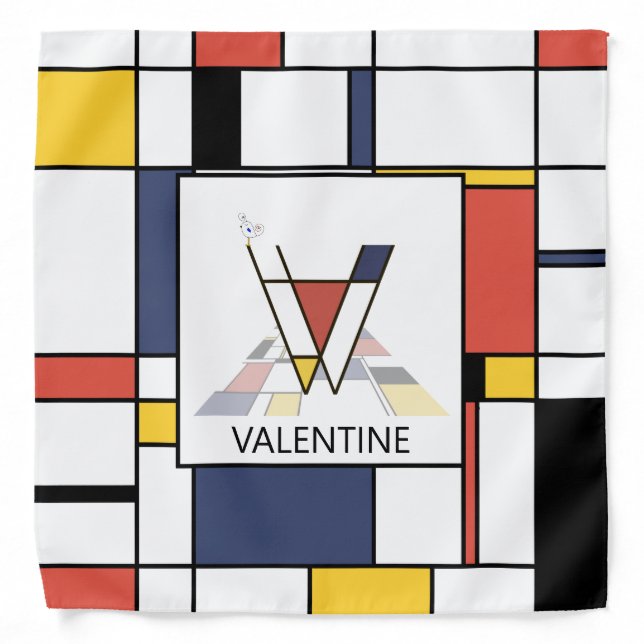 Fancy Neoplasticism Style Monogram. Letter V Bandana (Front)