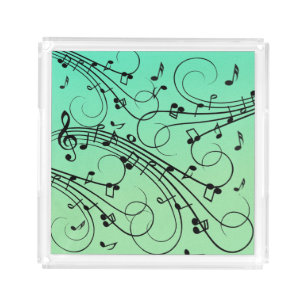 Fancy Notes Green Music Design Acrylic Tray