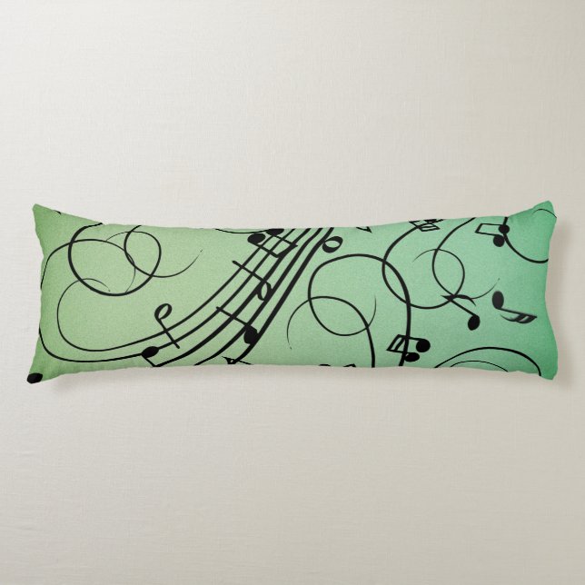 Fancy Notes Green Music Design Body Pillow (Front)