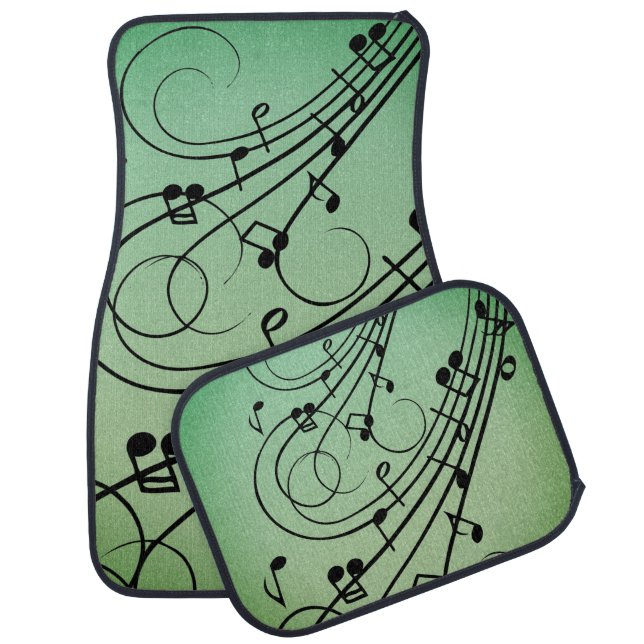 Fancy Notes Green Music Design Car Floor Mat (Set)
