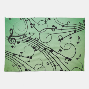 Fancy Notes Green Music Design Kitchen Towel
