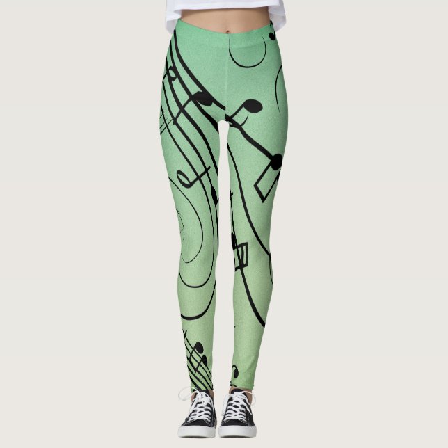 Fancy Notes Green Music Design Leggings (Front)