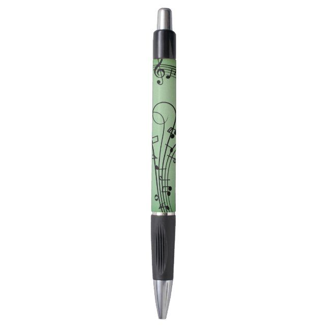 Fancy Notes Green Music Design Pen (Front Vertical)