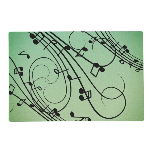 Fancy Notes Green Music Design Placemat (Front)