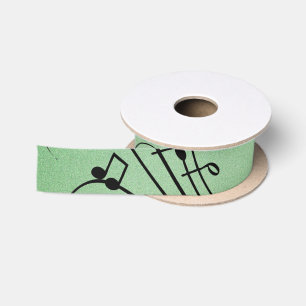 Fancy Notes Green Music Design Satin Ribbon