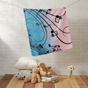 Fancy Notes Pink and Blue Music Design Baby Blanket